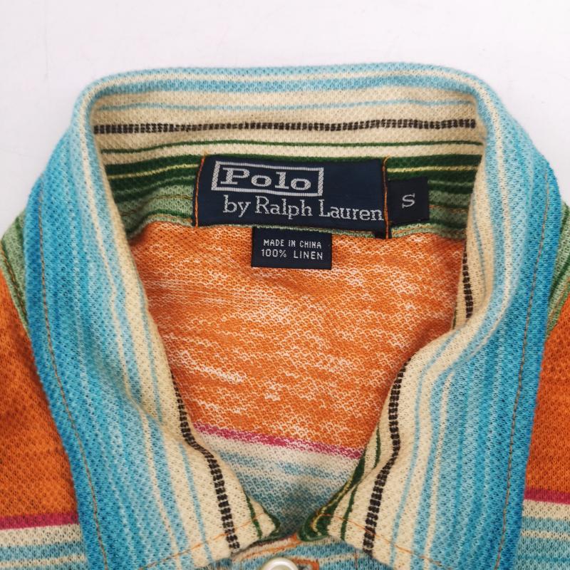 ポロラルフローレン POLO RALPH LAUREN ポロシャツ 半袖 80s 90s ナバホ ストライプ リネン ネイティブ ポロシャツ S 橙 / オレンジ / orange メンズ USED 古着 中古 50153591