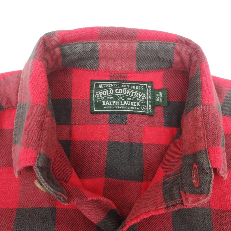 ラルフローレン RALPHLAUREN シャツ、ブラウス 長袖 80s 90s POLO COUNTRY ポロカン バッファロー チェック 長袖 シャツ S 黒 / ブラック / black X 赤 / レッド / red メンズ USED 古着 中古 50153593