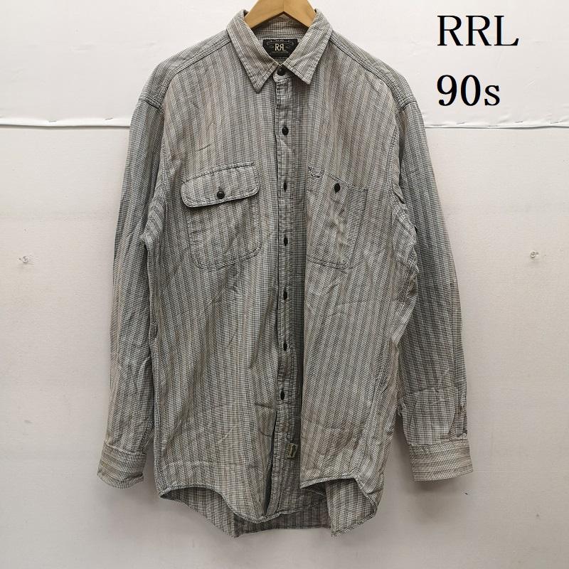 ダブルアールエル ラルフローレン RRL RALPH LAUREN シャツ、ブラウス 長袖 90s 三ツ星タグ チェック ワーク 長袖 シャツ M 茶 / ブラウン / brown X 灰 / グレー / gray メンズ USED 古着 中古 50153609