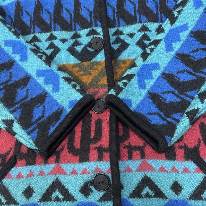 ＵＳＥＤ古着 USED/古着 コート コート一般 LONGHOUSE ロングハウス ニットコート ロングカーディガン ネイティブ柄 カナダ製 Sサイズ S ネイティブ柄 水色 / ライトブルー / X 橙 / オレンジ / orange X 桃 / ピンク / pink レディース USED 古着 中古 50153620