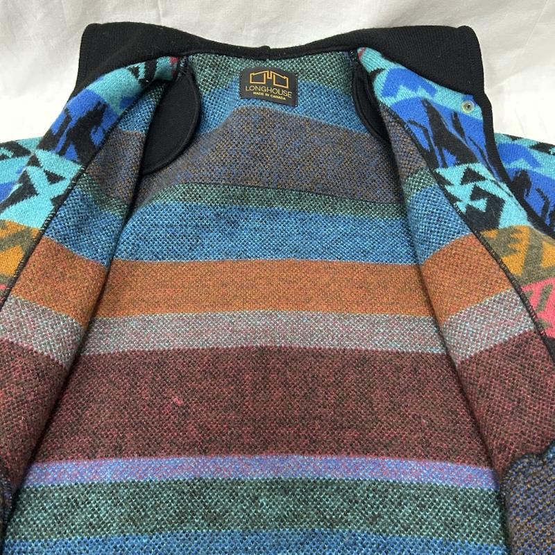 ＵＳＥＤ古着 USED/古着 コート コート一般 LONGHOUSE ロングハウス ニットコート ロングカーディガン ネイティブ柄 カナダ製 Sサイズ S ネイティブ柄 水色 / ライトブルー / X 橙 / オレンジ / orange X 桃 / ピンク / pink レディース USED 古着 中古 50153620