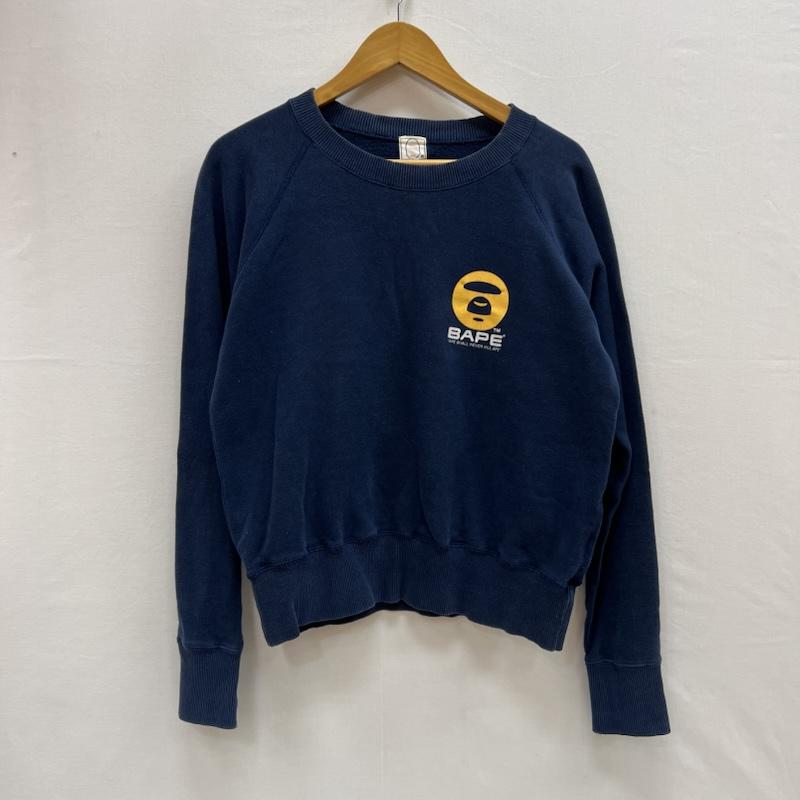 アベイシングエイプ A BATHING APE トレーナー 長袖 90s 初期 日本製 ロゴ クルーネック スウェット M 紺 / ネイビー / navy メンズ USED 古着 中古 50153640