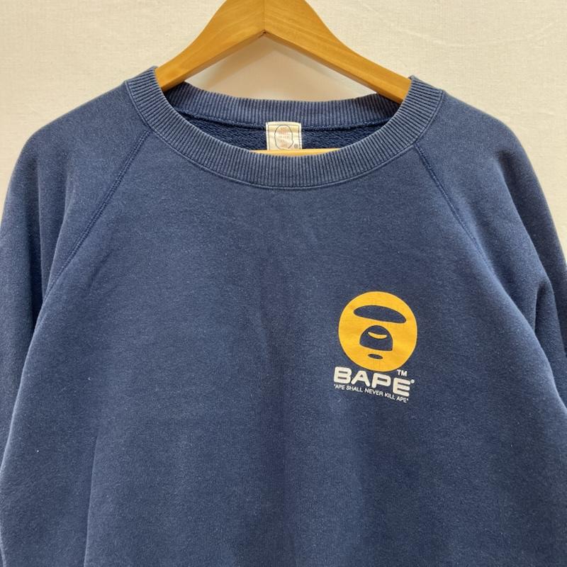 アベイシングエイプ A BATHING APE トレーナー 長袖 90s 初期 日本製 ロゴ クルーネック スウェット M 紺 / ネイビー / navy メンズ USED 古着 中古 50153640