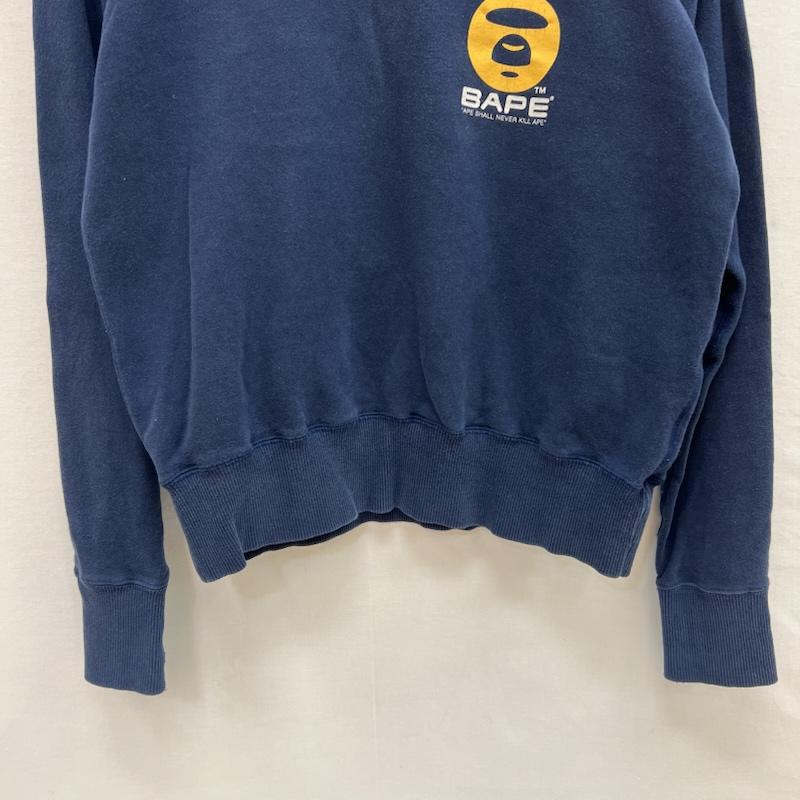 アベイシングエイプ A BATHING APE トレーナー 長袖 90s 初期 日本製 ロゴ クルーネック スウェット M 紺 / ネイビー / navy メンズ USED 古着 中古 50153640