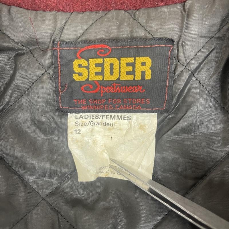 古着 USED ジャケット、上着 ダウンジャケット Seder ヴィンテージ レタード ワッペン 刺繍 ジャケット L えんじ / ワインレッド / dark red レディース USED 古着 中古 50153654