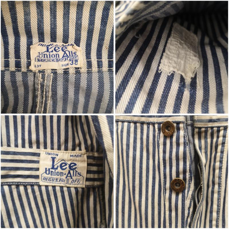リー Lee サロペット・オーバーオール サロペット、オーバーオール 40s ヒッコリー ストライプ オールインワン つなぎ ハウスタグ 斜体e ロングL 38 白 / ホワイト / white X インディゴ / インディゴ / Indigo メンズ USED 古着 中古 50153655