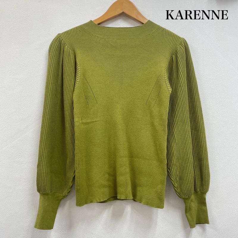 古着 USED ニット、セーター 長袖 KARENNE カレンネ 袖ぽわん ニット パフスリーブ リブ編み 38 無地 黄緑 / イエローグリーン / レディース USED 古着 中古 50153692