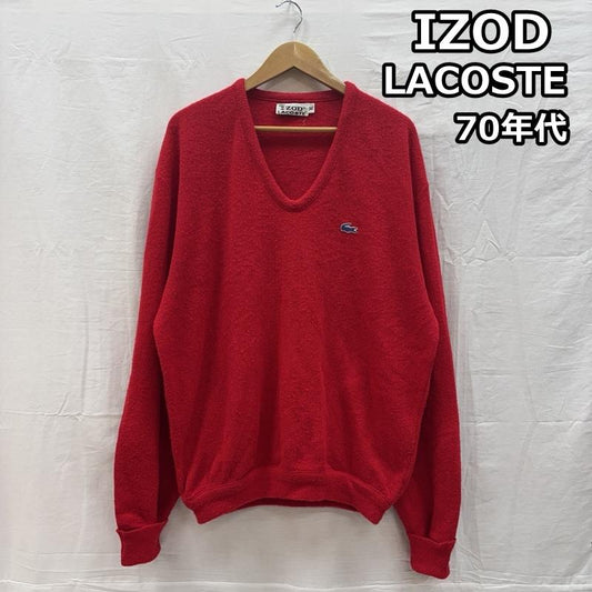 ラコステ LACOSTE ニット、セーター 長袖 IZOD 70年代 ビンテージ Vネック 長袖 ニット セーター 70s VINTAGE XL 赤 / レッド / red メンズ USED 古着 中古 50153762