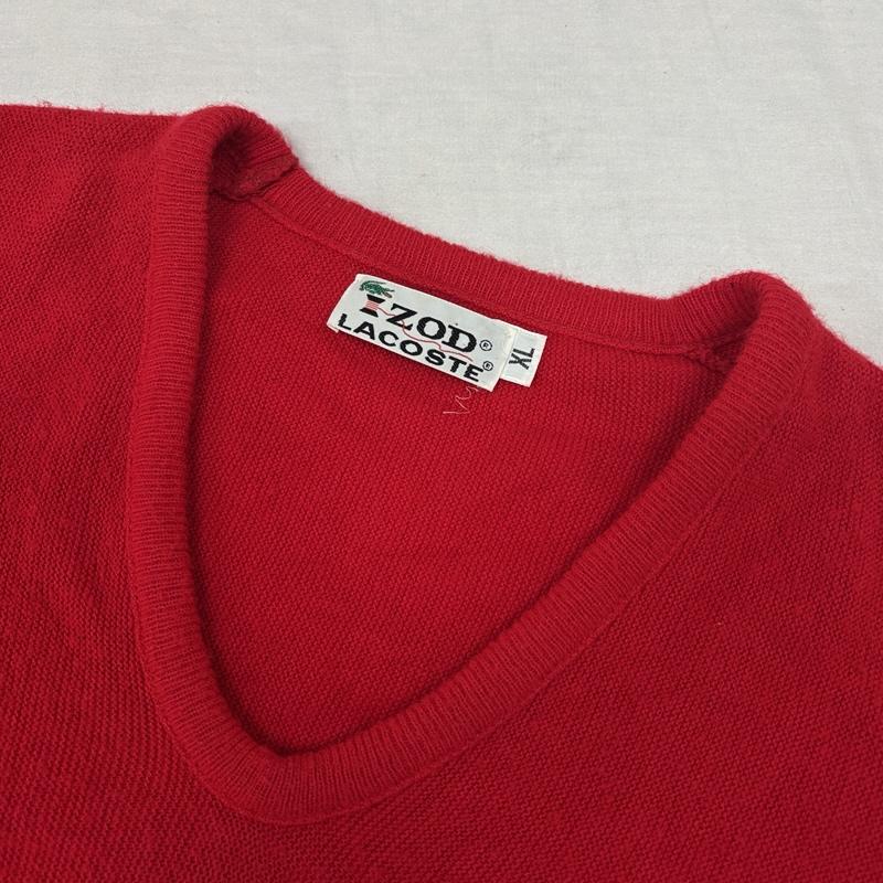 ラコステ LACOSTE ニット、セーター 長袖 IZOD 70年代 ビンテージ Vネック 長袖 ニット セーター 70s VINTAGE XL 赤 / レッド / red メンズ USED 古着 中古 50153762