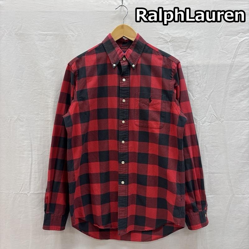 ラルフローレン RALPHLAUREN シャツ、ブラウス 長袖 バッファローチェック 長袖 ボタンダウン シャツ S 黒 / ブラック / black X 赤 / レッド / red メンズ USED 古着 中古 50153763