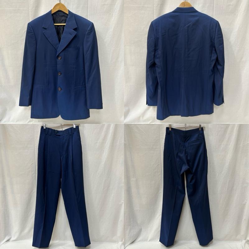 ジャンニヴェルサーチ GIANNI VERSACE スーツ スーツ ノッチドラペル ノーベント 3つボタン セットアップ ウールスーツ ネイビー グレカ柄 メデューサ - 無地 紺 / ネイビー / navy メンズ USED 古着 中古 50153764