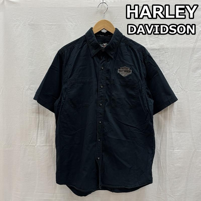 ハーレーダビッドソン Harley-Davidson シャツ、ブラウス 半袖 エンブレム ロゴ 刺繍 半袖 ワーク シャツ L メンズ USED 古着 中古 50153776