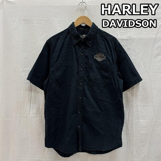 ハーレーダビッドソン Harley-Davidson シャツ、ブラウス 半袖 エンブレム ロゴ 刺繍 半袖 ワーク シャツ L メンズ USED 古着 中古 50153776
