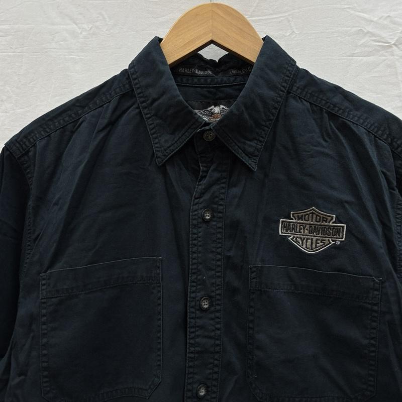 ハーレーダビッドソン Harley-Davidson シャツ、ブラウス 半袖 エンブレム ロゴ 刺繍 半袖 ワーク シャツ L メンズ USED 古着 中古 50153776