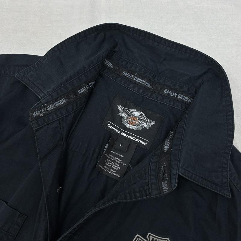ハーレーダビッドソン Harley-Davidson シャツ、ブラウス 半袖 エンブレム ロゴ 刺繍 半袖 ワーク シャツ L メンズ USED 古着 中古 50153776