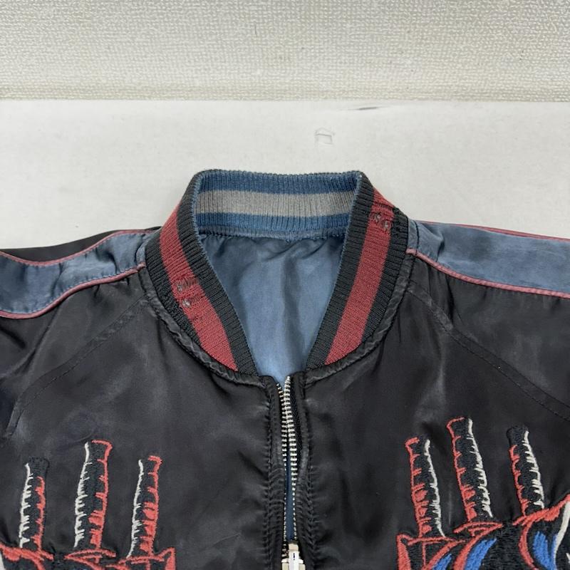 ディーゼル DIESEL ジャケット、上着 ジャンパー、ブルゾン 18SS 鶴 般若 刺繍 ダメージ加工 リバーシブル スカジャン S 黒 / ブラック / black X 青 / ブルー / blue メンズ USED 古着 中古 50153786