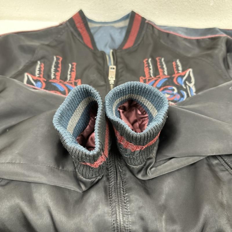 ディーゼル DIESEL ジャケット、上着 ジャンパー、ブルゾン 18SS 鶴 般若 刺繍 ダメージ加工 リバーシブル スカジャン S 黒 / ブラック / black X 青 / ブルー / blue メンズ USED 古着 中古 50153786