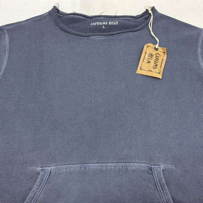 キャプテンズヘルム Captains Helm トレーナー 長袖 STILL GOD AGING SWEAT ピグメントダイ カットオフ スウェット トレーナー CH17 AW-T08 L ダメージ加工 X ロゴ、文字 紺 / ネイビー / navy メンズ USED 古着 中古 50153815