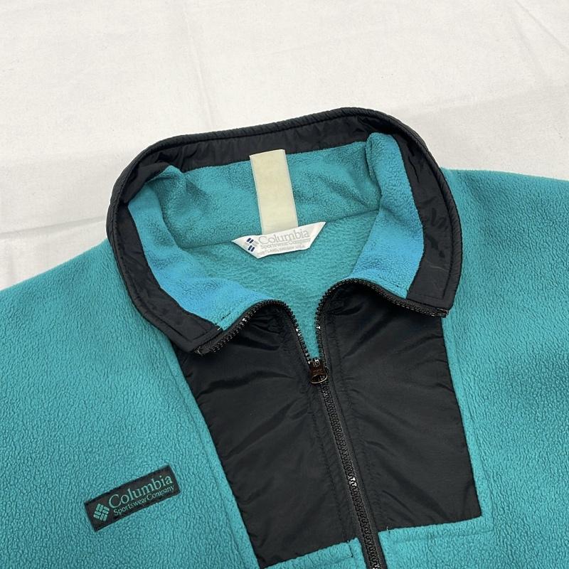 コロンビア Columbia ジャケット、上着 ジャンパー、ブルゾン フリース ジャケット USA製 ロゴ ヴィンテージ - 無地 X ワンポイント X ロゴ、文字 緑 / グリーン / green X 黒 / ブラック / black メンズ USED 古着 中古 50153831