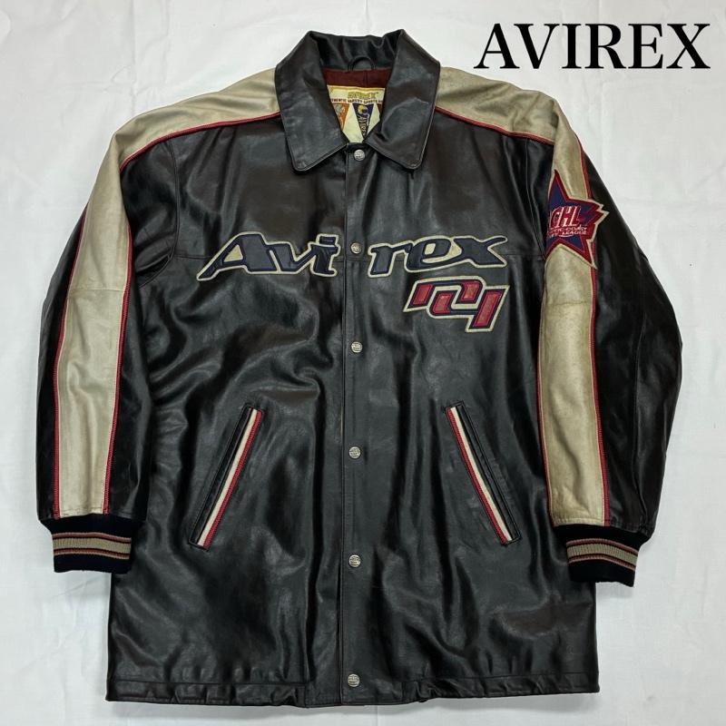 アヴィレックス AVIREX ジャケット、上着 ジャンパー、ブルゾン 90s ALL STAR GOALERS オール レザー ヴァーシティ ジャケット ホッケー アワード スタジャン M ロゴ、文字 メンズ USED 古着 中古 50153850