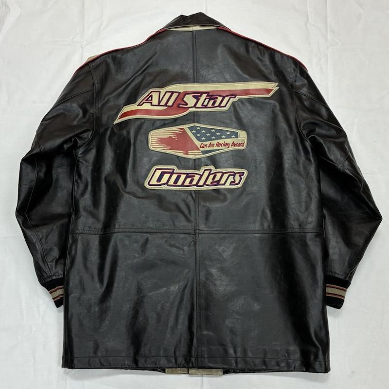 アヴィレックス AVIREX ジャケット、上着 ジャンパー、ブルゾン 90s ALL STAR GOALERS オール レザー ヴァーシティ ジャケット ホッケー アワード スタジャン M ロゴ、文字 メンズ USED 古着 中古 50153850