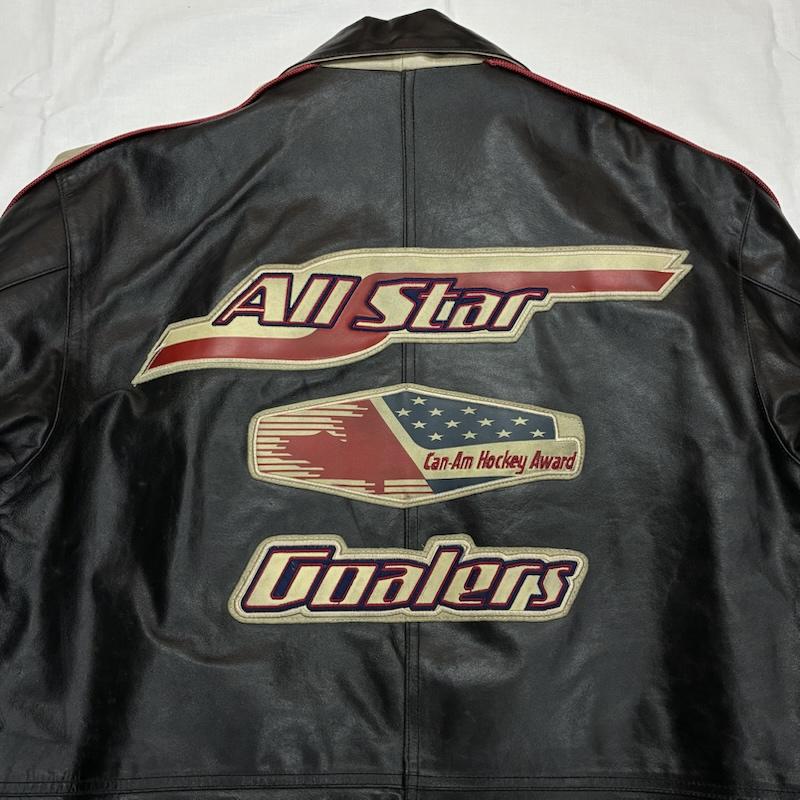 アヴィレックス AVIREX ジャケット、上着 ジャンパー、ブルゾン 90s ALL STAR GOALERS オール レザー ヴァーシティ ジャケット ホッケー アワード スタジャン M ロゴ、文字 メンズ USED 古着 中古 50153850
