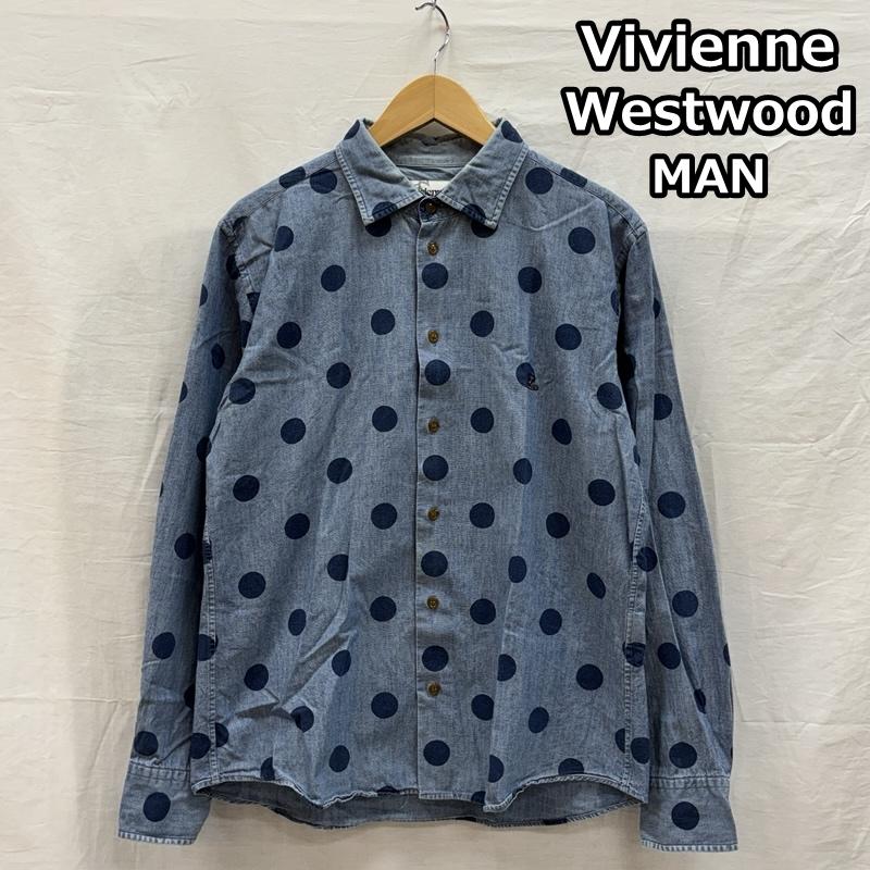 ヴィヴィアンウエストウッドマン Vivienne Westwood MAN シャツ、ブラウス 長袖 ドット柄 シャンブレー 長袖 シャツ オーブロゴ 刺繍 VW-WR-73211 50 ドット メンズ USED 古着 中古 50153864