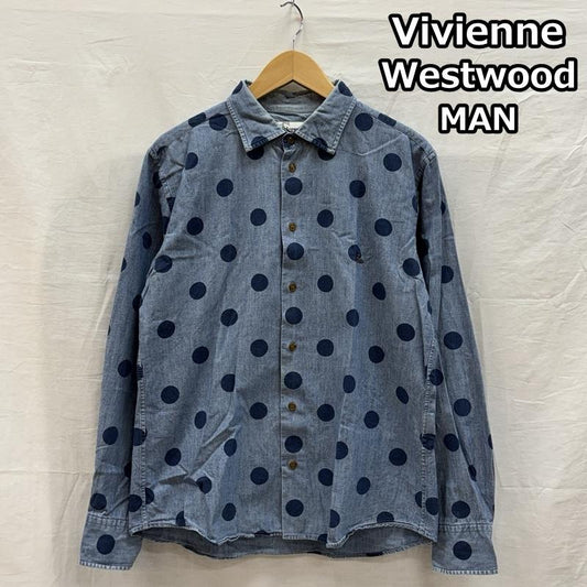 ヴィヴィアンウエストウッドマン Vivienne Westwood MAN シャツ、ブラウス 長袖 ドット柄 シャンブレー 長袖 シャツ オーブロゴ 刺繍 VW-WR-73211 50 ドット メンズ USED 古着 中古 50153864