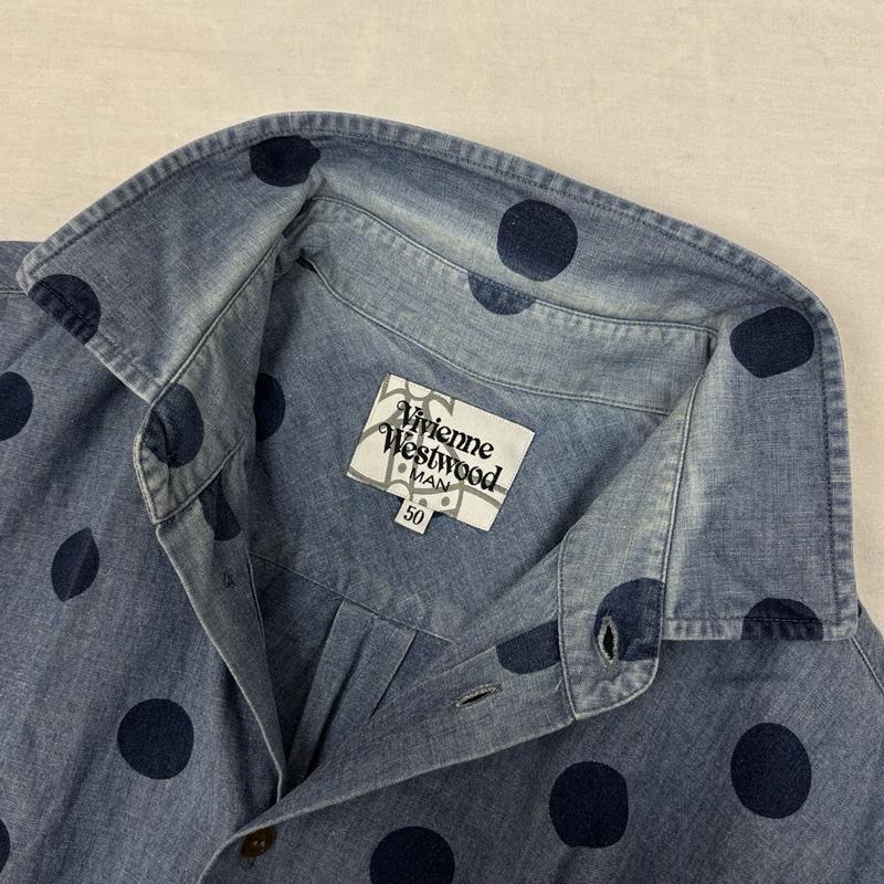 ヴィヴィアンウエストウッドマン Vivienne Westwood MAN シャツ、ブラウス 長袖 ドット柄 シャンブレー 長袖 シャツ オーブロゴ 刺繍 VW-WR-73211 50 ドット メンズ USED 古着 中古 50153864