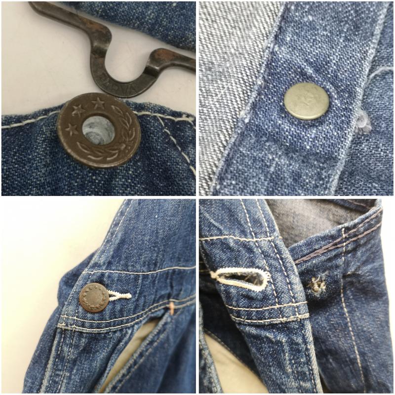 ヴィンテージ VINTAGE サロペット・オーバーオール サロペット、オーバーオール 40s 大戦モデル デニム オーバーオール 月桂樹 ドーナツ ボタン PARVA 金具 インディゴ / インディゴ / Indigo メンズ USED 古着 中古 50153911