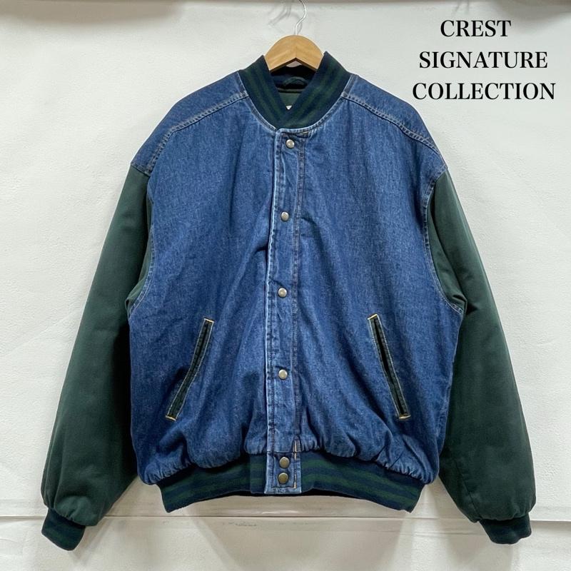 古着 USED ジャケット、上着 ジャンパー、ブルゾン CREST SIGNATURE COLLECTION スタジャン デニム ブルゾン ボンバー ジャケット L 無地 インディゴ / インディゴ / Indigo X 緑 / グリーン / green メンズ USED 古着 中古 50153981