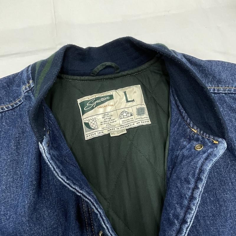 古着 USED ジャケット、上着 ジャンパー、ブルゾン CREST SIGNATURE COLLECTION スタジャン デニム ブルゾン ボンバー ジャケット L 無地 インディゴ / インディゴ / Indigo X 緑 / グリーン / green メンズ USED 古着 中古 50153981