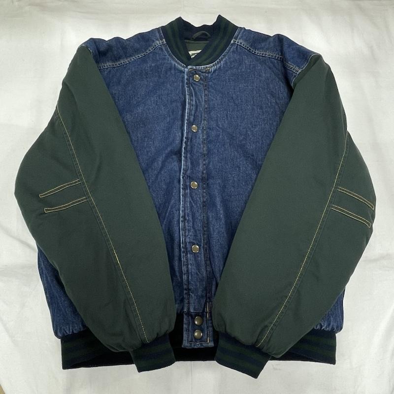 古着 USED ジャケット、上着 ジャンパー、ブルゾン CREST SIGNATURE COLLECTION スタジャン デニム ブルゾン ボンバー ジャケット L 無地 インディゴ / インディゴ / Indigo X 緑 / グリーン / green メンズ USED 古着 中古 50153981