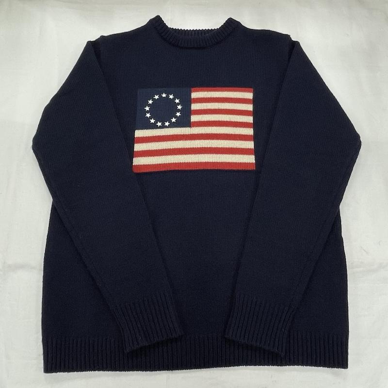 ラファイエット Lafayette ニット、セーター 長袖 アメリカ 国旗 クルーネック セーター ニット USA ウール M 刺繍 紺 / ネイビー / navy X 赤 / レッド / red X アイボリー / アイボリー / メンズ USED 古着 中古 50154113