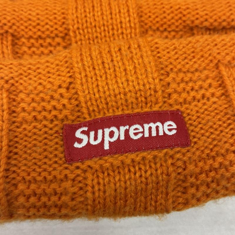 シュプリーム Supreme 帽子 ニット帽 19AW Basket Weave Beanie ボックスロゴ ビーニー ニット帽 - ワンポイント X ロゴ、文字 橙 / オレンジ / orange X 赤 / レッド / red メンズ USED 古着 中古 50154254