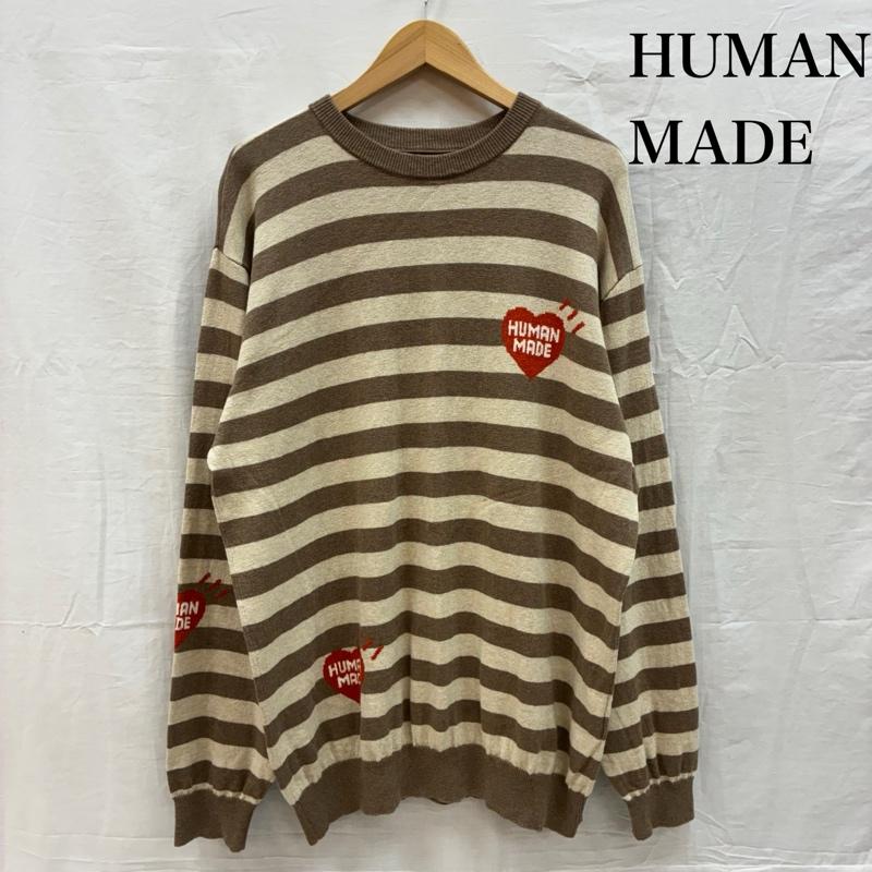 ヒューマンメード HUMAN MADE ニット、セーター 長袖 22AW Striped L/S Knit Sweater HM24CS033 ハートロゴ ボーダー クルーネック ニット セーター XL ボーダー柄 X ロゴ、文字 メンズ USED 古着 中古 50154270
