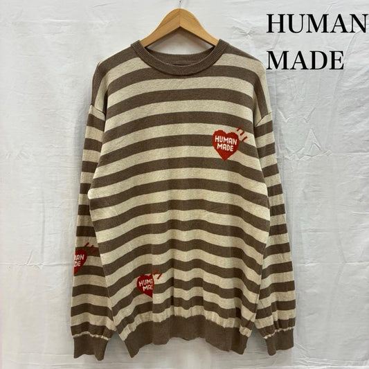 ヒューマンメード HUMAN MADE ニット、セーター 長袖 22AW Striped L/S Knit Sweater HM24CS033 ハートロゴ ボーダー クルーネック ニット セーター XL ボーダー柄 X ロゴ、文字 メンズ USED 古着 中古 50154270