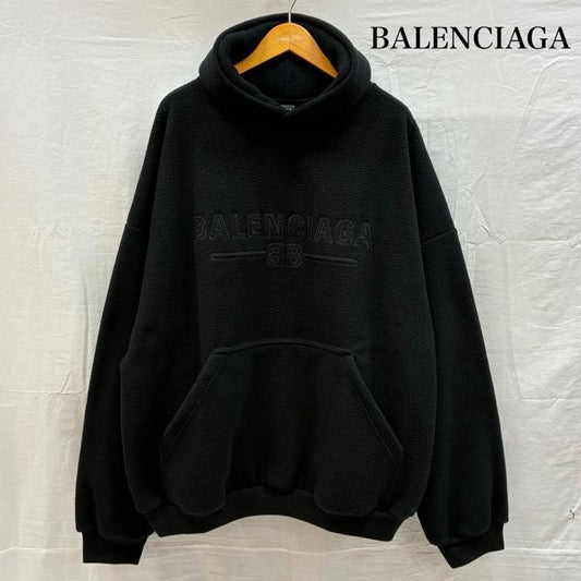 バレンシアガ BALENCIAGA パーカー 長袖 BBロゴ 刺繍 プルオーバー フリース パーカー フーディー S ロゴ、文字 X 刺繍 黒 / ブラック / black メンズ USED 古着 中古 50154285