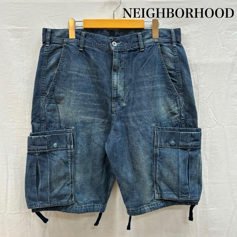 ネイバーフッド NEIGHBORHOOD パンツ デニム、ジーンズ WASHED CARGO / C-ST ウォッシュド カーゴ ショーツ デニム ハーフパンツ 201XBNH-PTM04S L ダメージ加工 X ロゴ、文字 インディゴ / インディゴ / Indigo メンズ USED 古着 中古 50154306