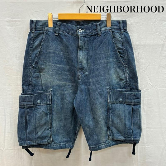 ネイバーフッド NEIGHBORHOOD パンツ デニム、ジーンズ WASHED CARGO / C-ST ウォッシュド カーゴ ショーツ デニム ハーフパンツ 201XBNH-PTM04S L ダメージ加工 X ロゴ、文字 インディゴ / インディゴ / Indigo メンズ USED 古着 中古 50154306