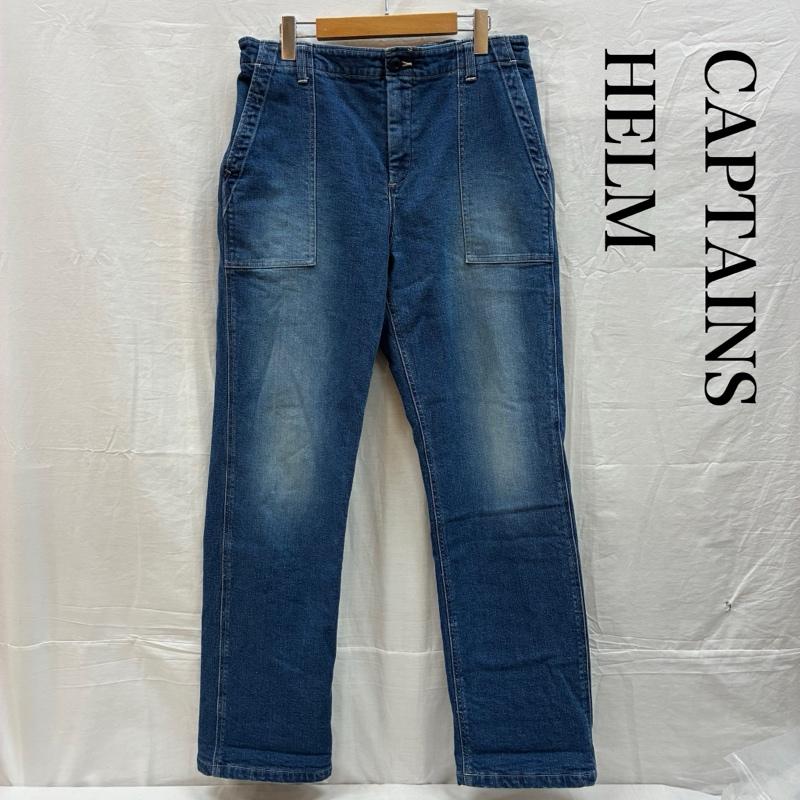キャプテンズヘルム Captains Helm パンツ デニム、ジーンズ 19AW STRETCH FLEECE WINTER DENIM ストレッチ フリース ウィンター デニムパンツ CH19-AW-P07 裏フリース ウォッシュ加工 XL ダメージ加工 X ワンポイント X ロゴ、文字 インディゴ / インディゴ / Indigo メンズ USED 古着 中古 50154307