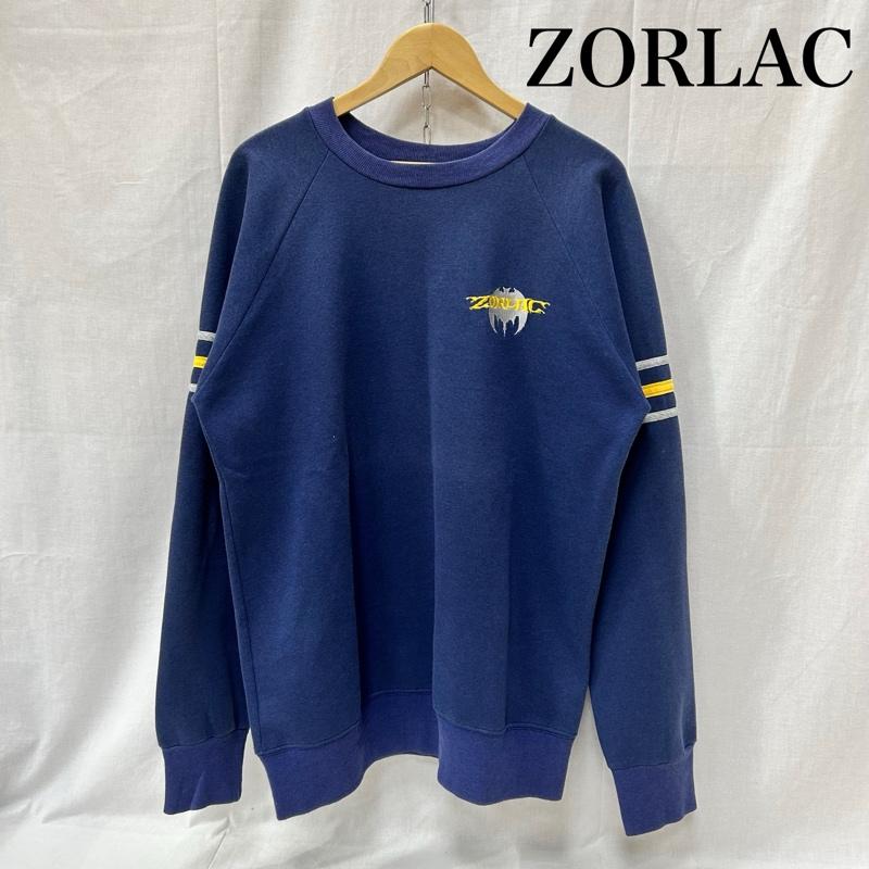 ＵＳフルギ US古着 トレーナー 長袖 90s zorleic USA製 スウェット navy ラインデザイン 刺繍ロゴ L L ロゴ、文字 紺 / ネイビー / navy メンズ USED 古着 中古 50154371
