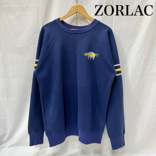 ＵＳフルギ US古着 トレーナー 長袖 90s zorleic USA製 スウェット navy ラインデザイン 刺繍ロゴ L L ロゴ、文字 紺 / ネイビー / navy メンズ USED 古着 中古 50154371