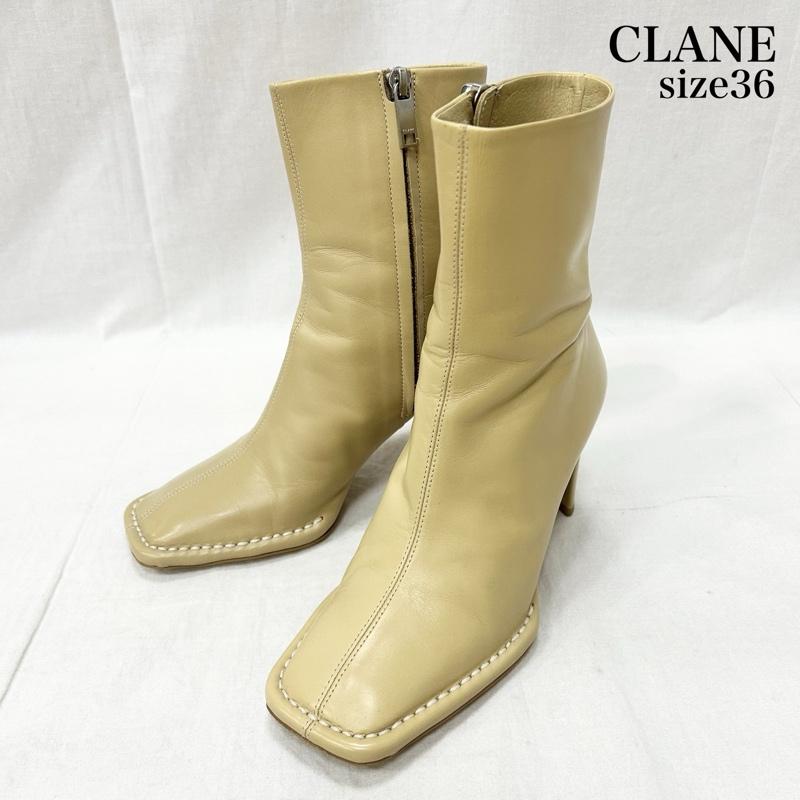 クラネ CLANE ブーツ ショートブーツ スクエアトゥ レザーショートブーツ ベージュ ステッチデザイン 36 日本製 23.0cm 無地 ベージュ / ベージュ / beige レディース USED 古着 中古 50154374