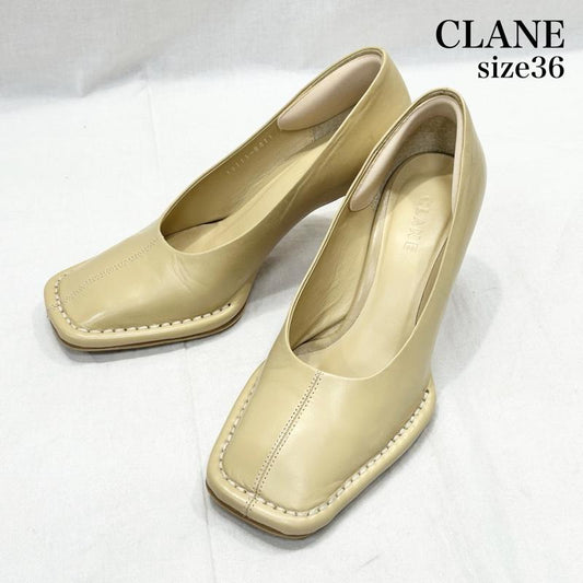 クラネ CLANE パンプス パンプス スクエアトゥ レザーパンプス ステッチデザイン ベージュ 36 23.0cm 無地 ベージュ / ベージュ / beige レディース USED 古着 中古 50154393