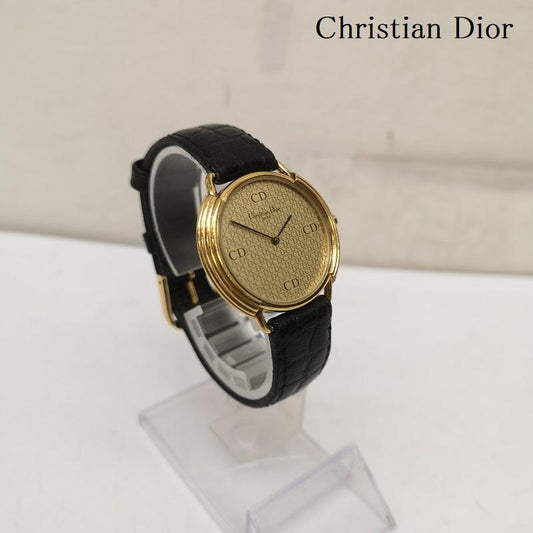 クリスチャンディオール Christian Dior 腕時計 アナログ（クォーツ式） 59 121 CD 総柄 アナログ 腕時計 レザー ベルト - 黒 / ブラック / black X 金 / ゴールド / gold color レディース USED 古着 中古 50154441