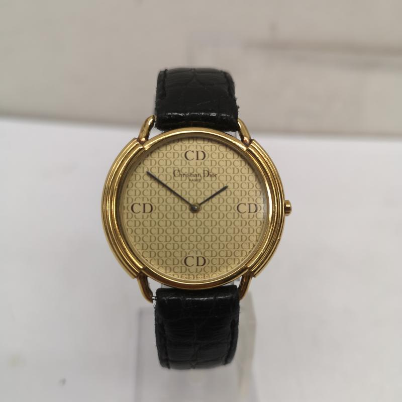 クリスチャンディオール Christian Dior 腕時計 アナログ（クォーツ式） 59 121 CD 総柄 アナログ 腕時計 レザー ベルト - 黒 / ブラック / black X 金 / ゴールド / gold color レディース USED 古着 中古 50154441