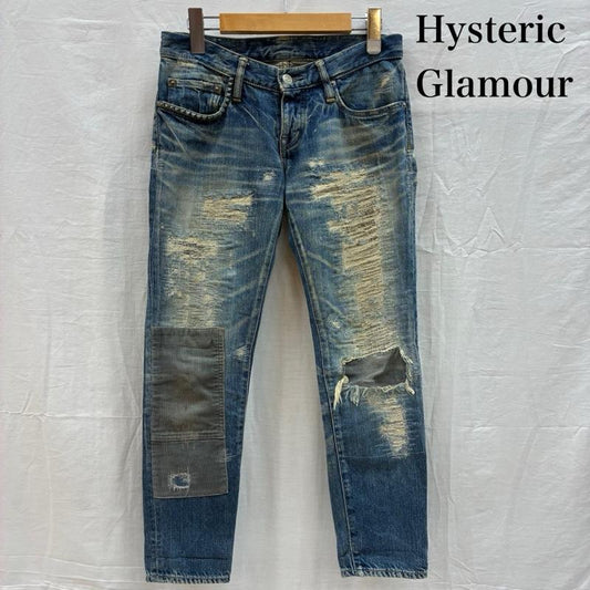 ヒステリックグラマー HYSTERIC GLAMOUR パンツ デニム、ジーンズ スタッズ クラッシュ ダメージ リペア ジーンズ デニムパンツ 0102AP02 XS ダメージ加工 レディース USED 古着 中古 50154443