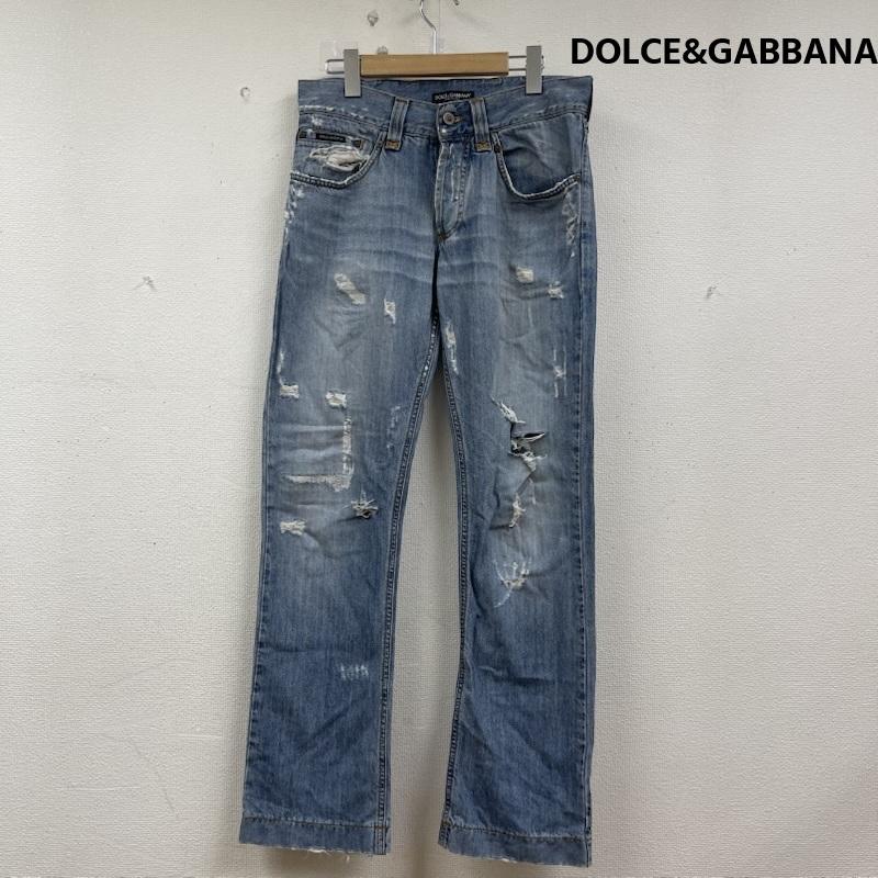 ドルチェアンドガッバーナ DOLCE&GABBANA パンツ デニム、ジーンズ レザー パッチ クラッシュ 加工 ダメージ デニム パンツ zdp72 44 インディゴ / インディゴ / Indigo メンズ USED 古着 中古 50154478
