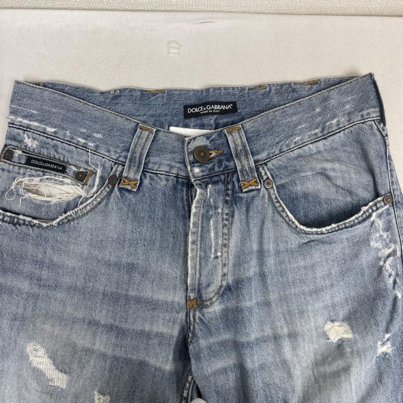 ドルチェアンドガッバーナ DOLCE&GABBANA パンツ デニム、ジーンズ レザー パッチ クラッシュ 加工 ダメージ デニム パンツ zdp72 44 インディゴ / インディゴ / Indigo メンズ USED 古着 中古 50154478